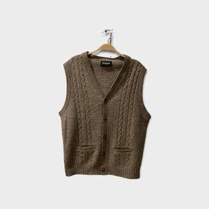 Vtg Jantzen GRANDPA SWEATER VEST Mens L V-Neck Cable Tan Wool Blend Buttonup